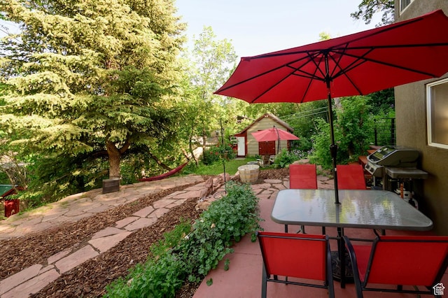 1155 N Pinecrest Canyon Rd, Salt Lake City, UT 84108 - view of patio / terrace featuring outdoor dining space, a storage unit, and area for grilling