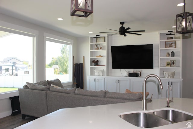 13693 S Blayde Dr, Herriman, UT 84096 - living room featuring recessed lighting, ceiling fan, and wood finished floors