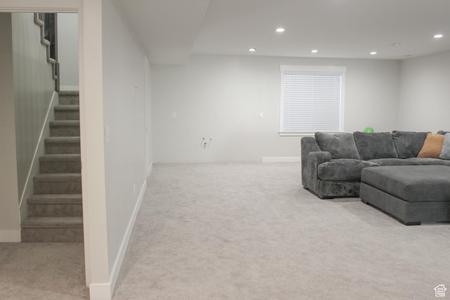 13693 S Blayde Dr, Herriman, UT 84096 - carpeted living room with recessed lighting and stairs