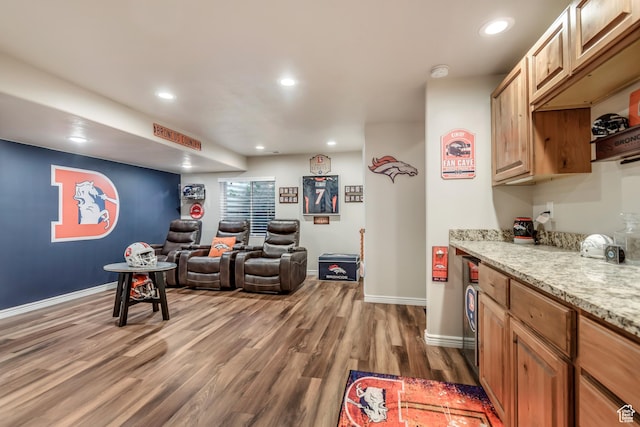 5436 W Brentford Ct, West Valley City, UT 84120 - living area with dark wood finished floors and recessed lighting