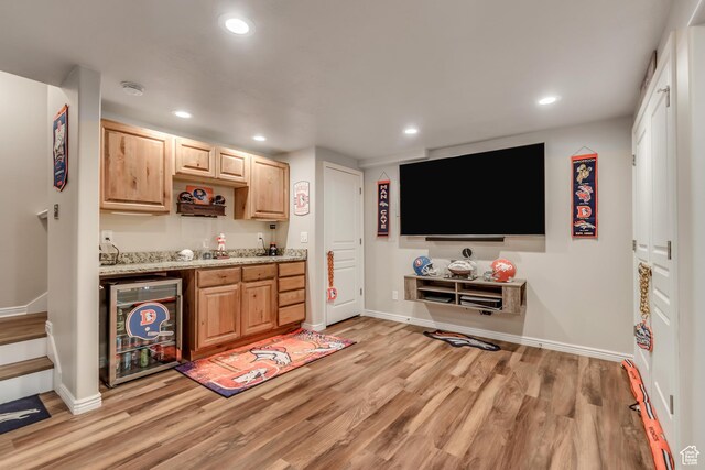 5436 W Brentford Ct, West Valley City, UT 84120 - indoor wet bar featuring beverage cooler, recessed lighting, and light wood-style flooring