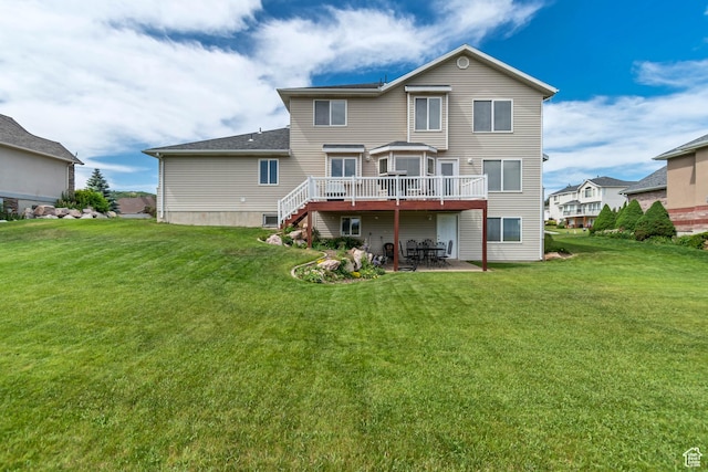 5149 W Rendezvous, Mountain Green, UT 84050 - rear view of property with a deck, a patio area, a yard, and stairway