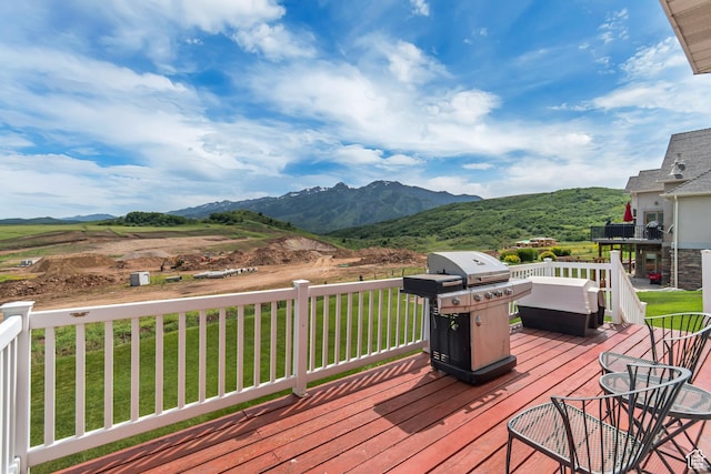 5149 W Rendezvous, Mountain Green, UT 84050 - deck with area for grilling, a mountain view, and a yard