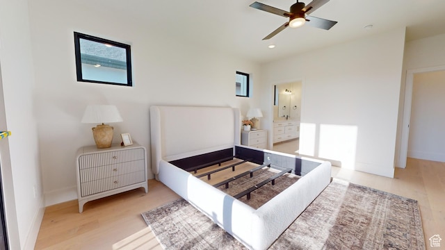 683 N Heritage St, Mapleton, UT 84664 - bedroom with wood finished floors, recessed lighting, ensuite bath, and a ceiling fan