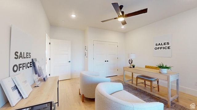 683 N Heritage St, Mapleton, UT 84664 - home office featuring light wood-style floors, ceiling fan, and recessed lighting