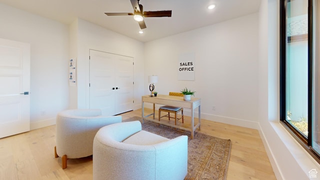 683 N Heritage St, Mapleton, UT 84664 - home office with light wood-type flooring, ceiling fan, and recessed lighting
