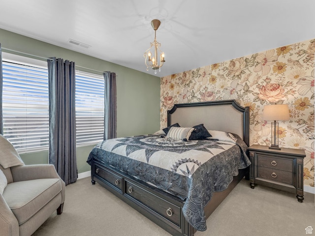 5251 W Linley Ct, Herriman, UT 84096 - bedroom featuring carpet, wallpapered walls, and a chandelier