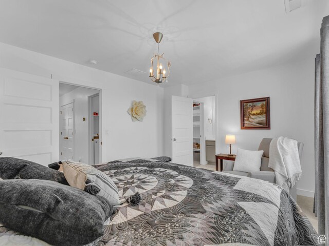 5251 W Linley Ct, Herriman, UT 84096 - bedroom with a chandelier and light colored carpet