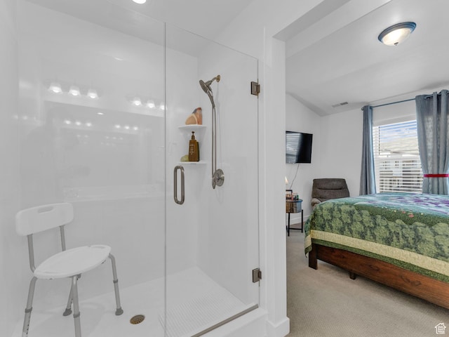 5251 W Linley Ct, Herriman, UT 84096 - ensuite bathroom featuring vaulted ceiling and a stall shower