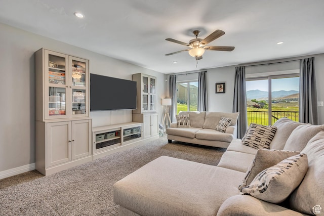 9209 N Prairie Dunes Way, Eagle Mountain, UT 84005 - carpeted living room with ceiling fan and recessed lighting