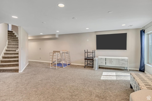 9209 N Prairie Dunes Way, Eagle Mountain, UT 84005 - finished basement featuring carpet, stairs, and recessed lighting