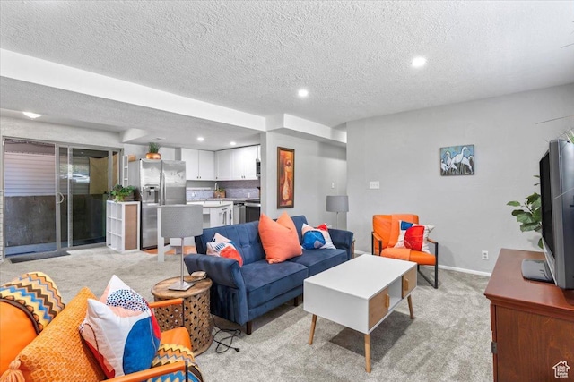 1543 E Spring Run Dr, Salt Lake City, UT 84117 - living room with light colored carpet, recessed lighting, and a textured ceiling