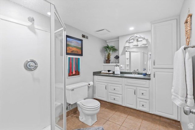 1543 E Spring Run Dr, Salt Lake City, UT 84117 - full bathroom featuring vanity, a stall shower, tile patterned flooring, and recessed lighting