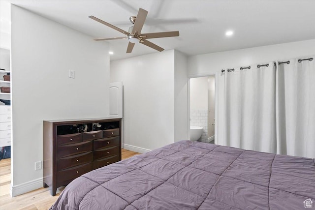 1543 E Spring Run Dr, Salt Lake City, UT 84117 - bedroom featuring wood finished floors, recessed lighting, ceiling fan, and ensuite bathroom