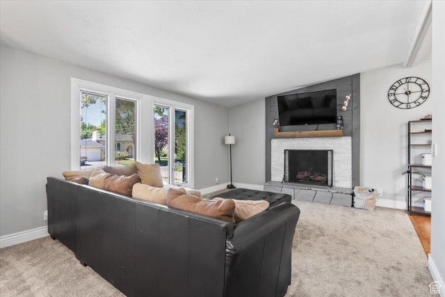 1543 E Spring Run Dr, Salt Lake City, UT 84117 - carpeted living room with baseboards and a fireplace