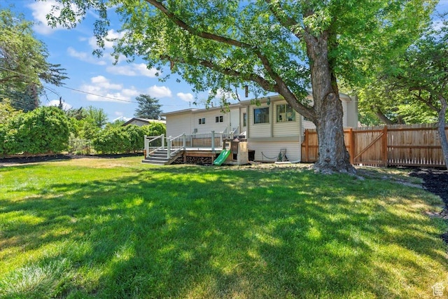 1543 E Spring Run Dr, Salt Lake City, UT 84117 - back of property featuring a wooden deck and a fenced backyard