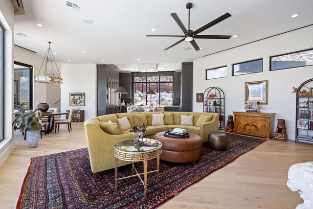 3089 E Banded Hills Dr, St George, UT 84790 - living area featuring a chandelier, recessed lighting, ceiling fan, and light wood-type flooring