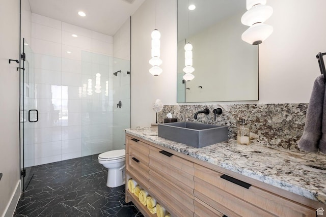 3089 E Banded Hills Dr, St George, UT 84790 - full bathroom featuring a shower stall, vanity, and recessed lighting