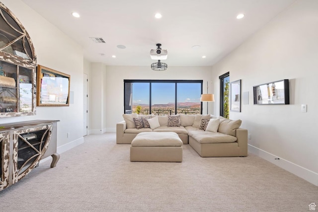 3089 E Banded Hills Dr, St George, UT 84790 - carpeted living area featuring baseboards and recessed lighting