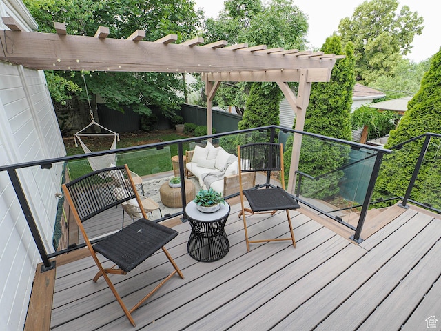 2512 E Redondo Ave S, Salt Lake City, UT 84108 - wooden terrace featuring an outdoor hangout area and a pergola