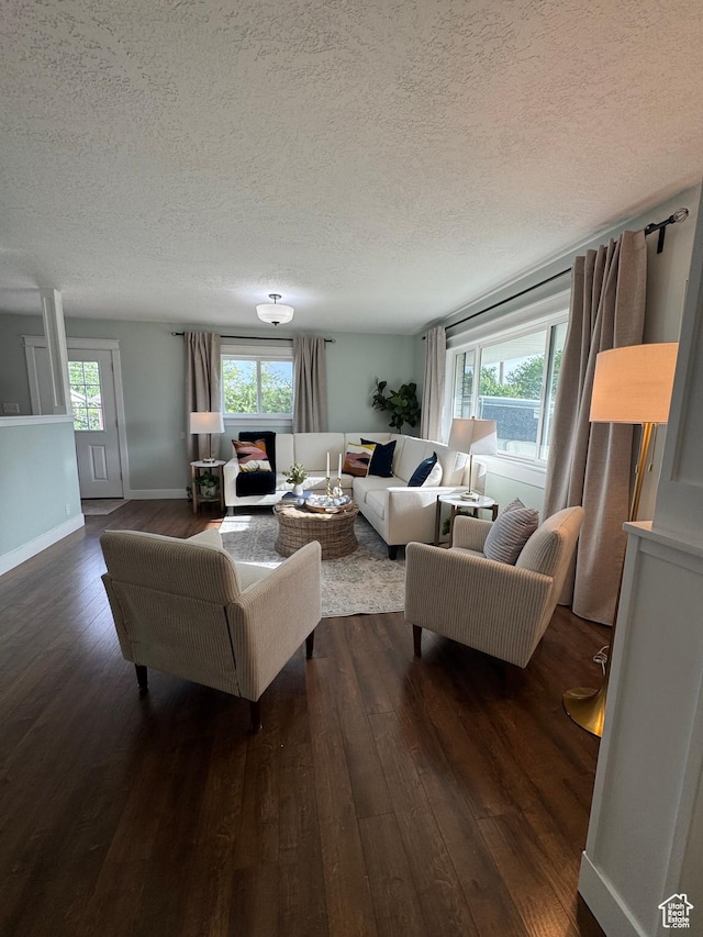 1740 N 1400 W, Provo, UT 84604 - living area featuring dark wood-style floors, healthy amount of natural light, a textured ceiling, and a fireplace