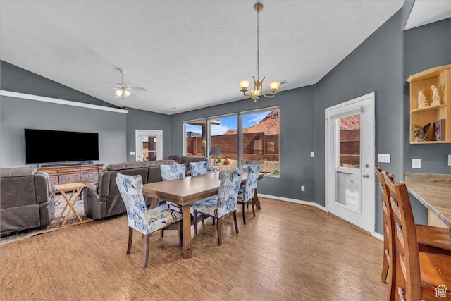 329 E 20 S, Ivins, UT 84738 - dining space featuring light wood-style flooring, a chandelier, lofted ceiling, ceiling fan, and a textured ceiling
