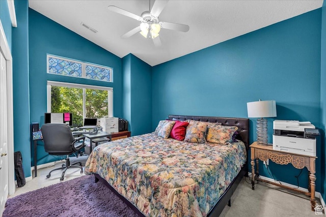 329 E 20 S, Ivins, UT 84738 - carpeted bedroom featuring an office area, ceiling fan, and high vaulted ceiling