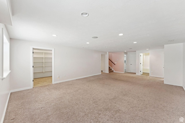 2828 W Gentile St, Layton, UT 84041 - finished basement with light carpet, recessed lighting, and stairway