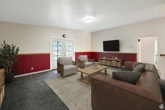 421 S 90 W, Richmond, UT 84333 - living room featuring carpet flooring, french doors, and wainscoting