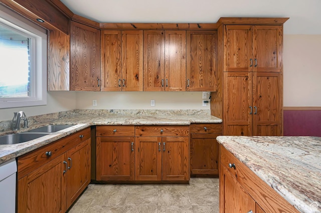 421 S 90 W, Richmond, UT 84333 - kitchen with brown cabinets, dishwashing machine, and light stone counters