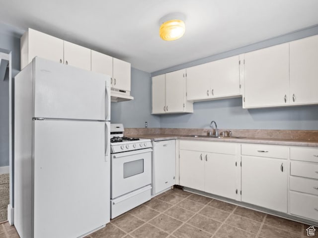 509 E 800 S, Salt Lake City, UT 84102 - kitchen featuring white appliances, under cabinet range hood, white cabinetry, and light countertops