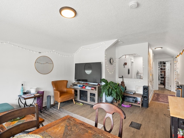 509 E 800 S, Salt Lake City, UT 84102 - living room featuring a textured ceiling, wood finished floors, and lofted ceiling