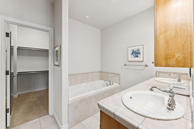 1369 E Farm Dr, Murray, UT 84117 - full bath featuring tile patterned floors, a tub with jets, double vanity, and a spacious closet
