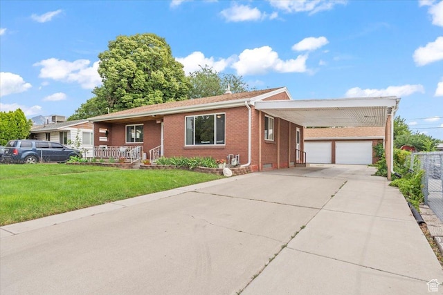 535 W Fern Dr, Midvale, UT 84047 - ranch-style house with brick siding, a garage, concrete driveway, and a porch