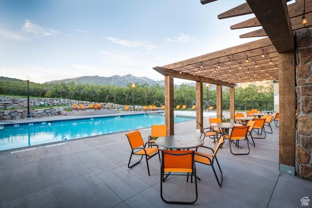 6221 W Applecross Cir, Highland, UT 84003 - community pool featuring a mountain view, a pergola, and a patio area