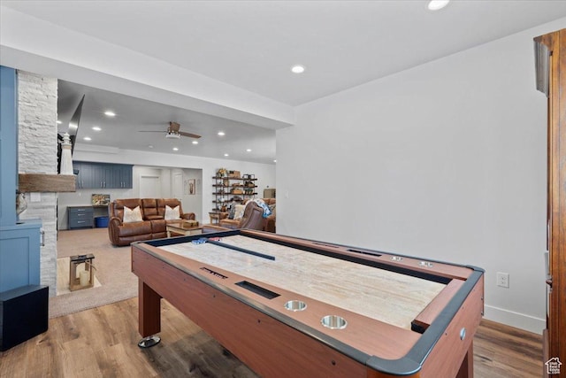 6221 W Applecross Cir, Highland, UT 84003 - game room featuring ceiling fan, light wood-type flooring, and recessed lighting