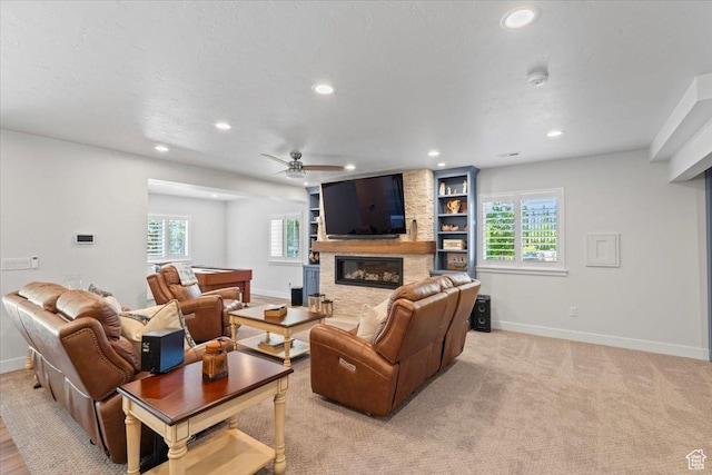 6221 W Applecross Cir, Highland, UT 84003 - living area with a fireplace, recessed lighting, healthy amount of natural light, and a ceiling fan