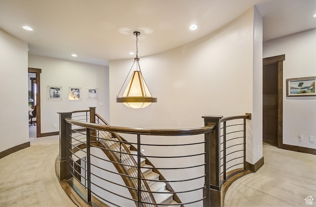 4896 Last Stand Dr, Snyderville, UT 84098 - corridor with an upstairs landing, light colored carpet, and recessed lighting
