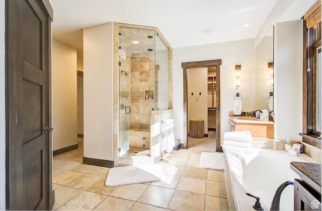 4896 Last Stand Dr, Snyderville, UT 84098 - full bathroom featuring a stall shower, vanity, and a closet