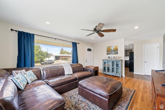 1856 N Alder St, Layton, UT 84041 - living area with ceiling fan, light wood finished floors, and recessed lighting
