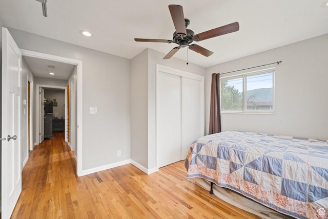 1856 N Alder St, Layton, UT 84041 - bedroom featuring light wood-type flooring, a closet, ceiling fan, and recessed lighting