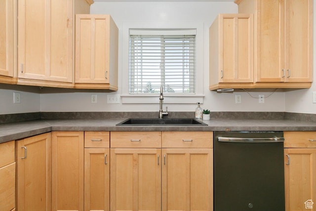 287 S 375 W, Providence, UT 84332 - kitchen with stainless steel dishwasher, light brown cabinetry, and dark countertops