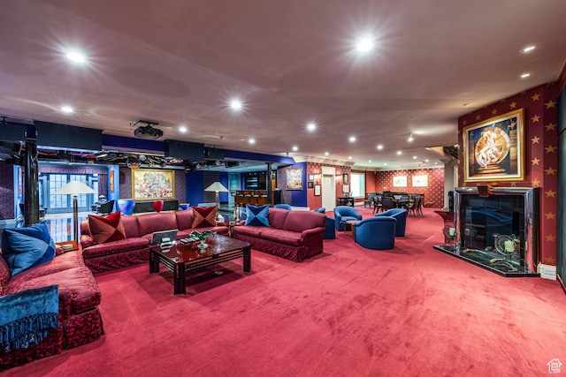 1384 N 450 E, Orem, UT 84097 - carpeted living room featuring wallpapered walls and recessed lighting