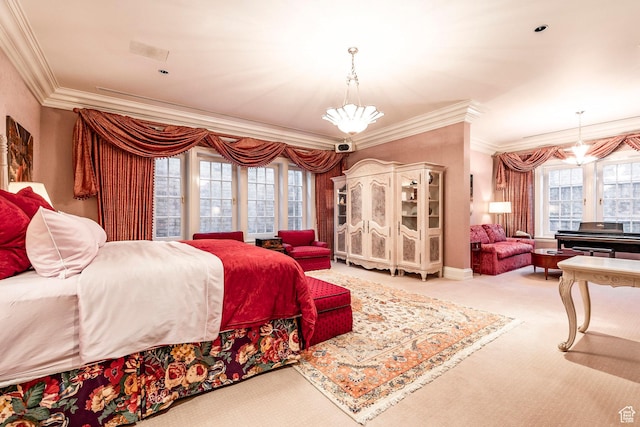 1384 N 450 E, Orem, UT 84097 - carpeted bedroom with multiple windows, crown molding, and a chandelier