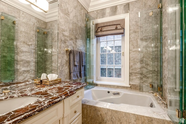 1384 N 450 E, Orem, UT 84097 - full bathroom with vanity, crown molding, and a garden tub