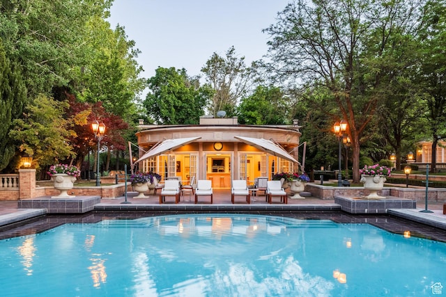 1384 N 450 E, Orem, UT 84097 - swimming pool with a storage structure, an outdoor structure, a patio, and view of scattered trees