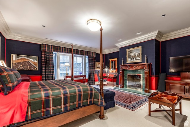 1384 N 450 E, Orem, UT 84097 - carpeted bedroom featuring ornamental molding and a premium fireplace
