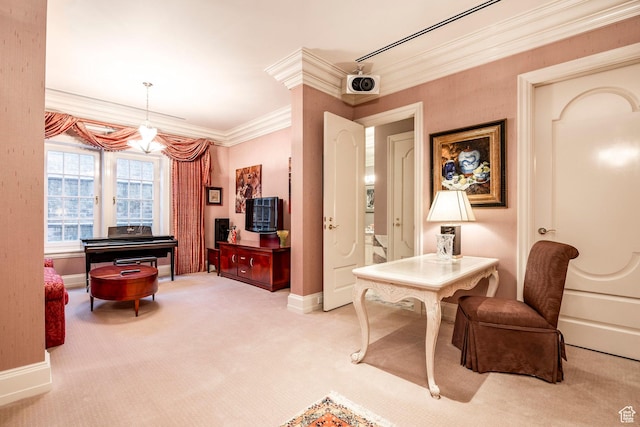 1384 N 450 E, Orem, UT 84097 - living area with light carpet, a chandelier, and ornamental molding