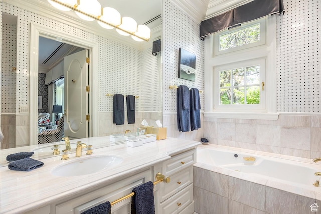 1384 N 450 E, Orem, UT 84097 - bathroom with crown molding, a bath, and vanity