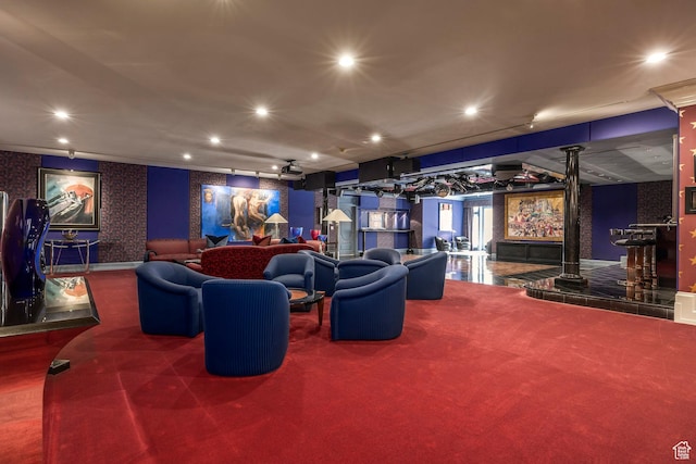 1384 N 450 E, Orem, UT 84097 - carpeted home theater room featuring recessed lighting and wallpapered walls